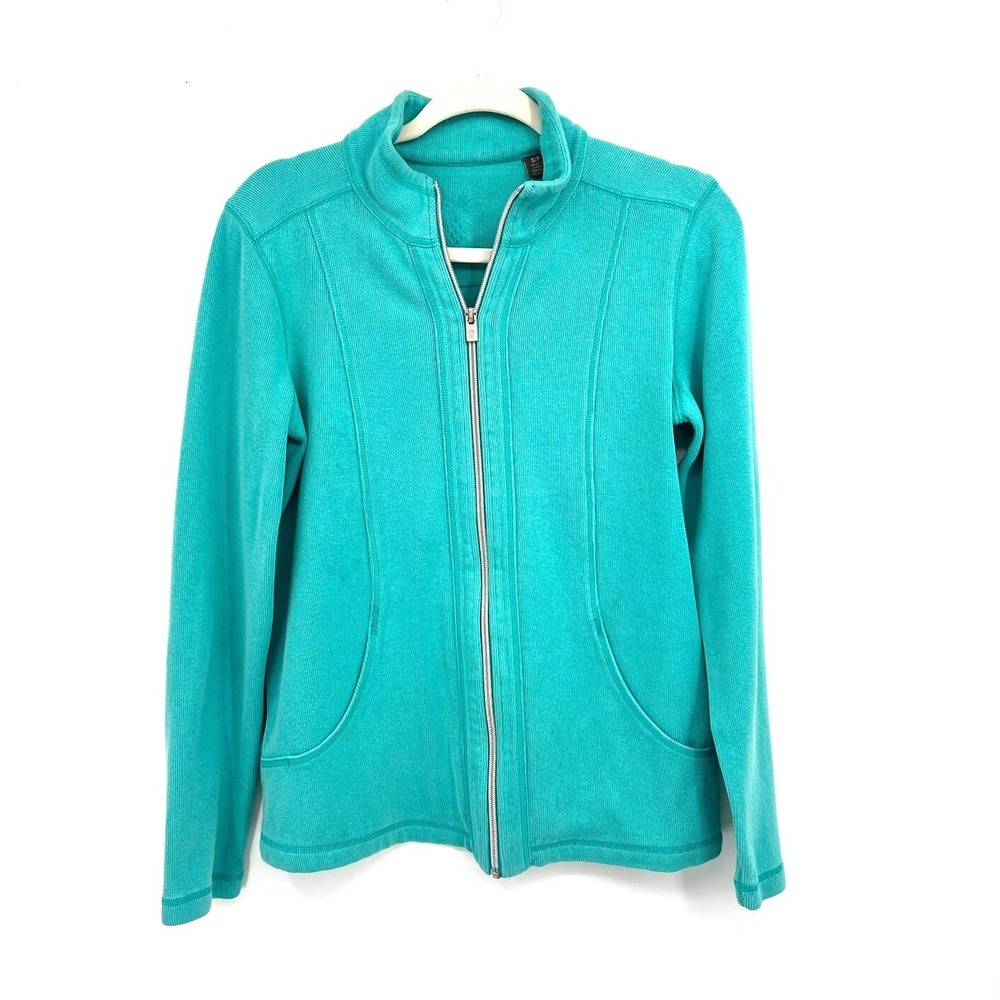 Tommy Bahama full zip aqua blue sweatshirt jacket bright outdoor vacation top S